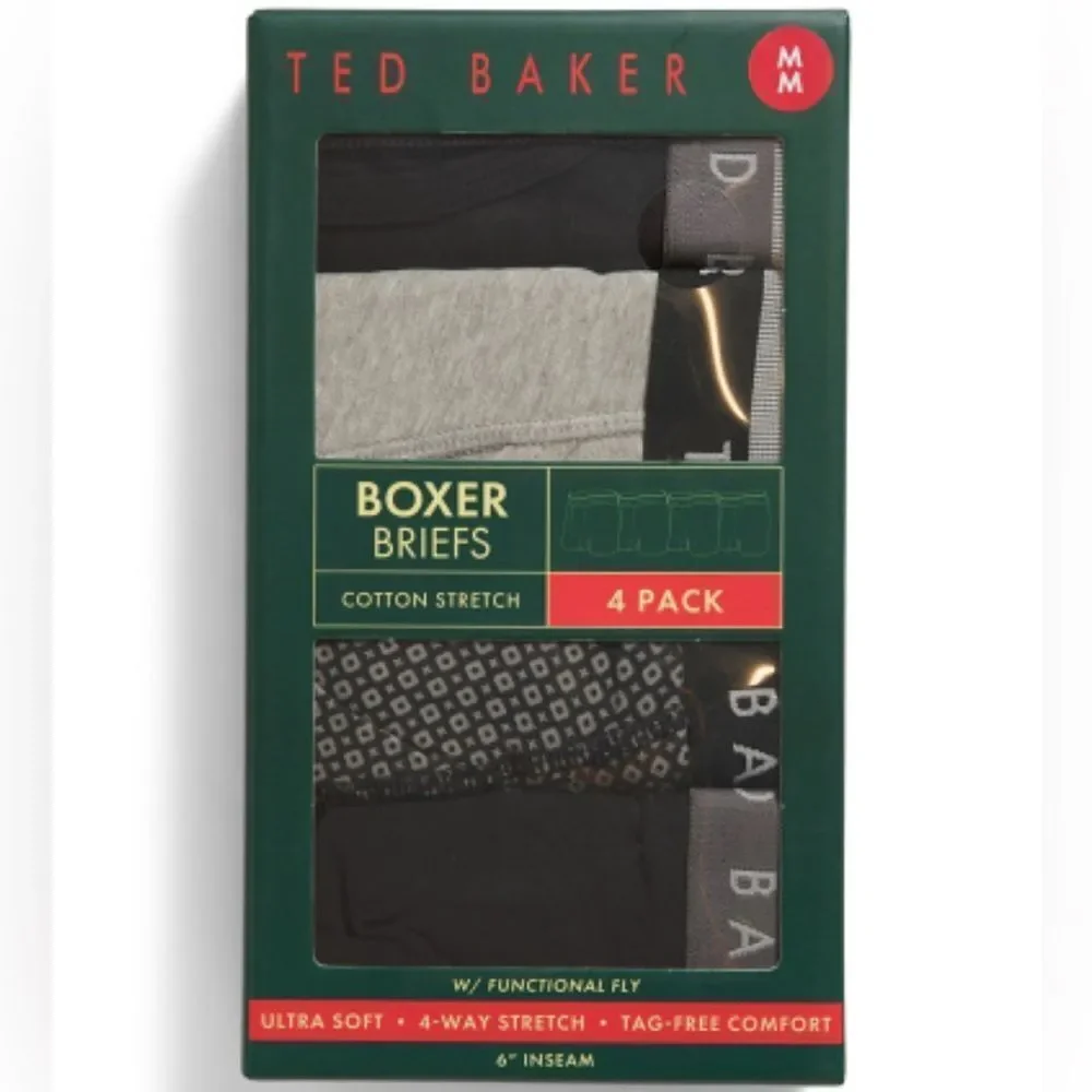 Ted Baker 4 Pack Soft Cotton Stretch Black Gray Boxer Briefs